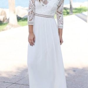 White Crochet Maxi Dress with 3/4 Sleeves